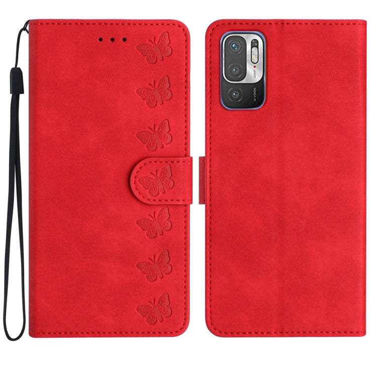 Seven Butterflies Embossed Leather Phone Case, For Xiaomi Redmi Note 10 5G, For Xiaomi Redmi Note 10 4G, For Xiaomi Redmi Note 10 Pro, For Xiaomi Redmi K40