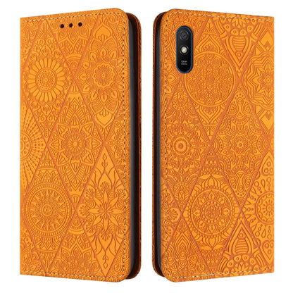 Ethnic Embossed Adsorption Leather Phone Case, For Xiaomi Redmi 9A, For Xiaomi Redmi 9, For Redmi Note 9, For Redmi Note 9 Pro