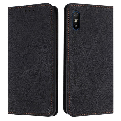 Ethnic Embossed Adsorption Leather Phone Case, For Xiaomi Redmi 9A, For Xiaomi Redmi 9, For Redmi Note 9, For Redmi Note 9 Pro