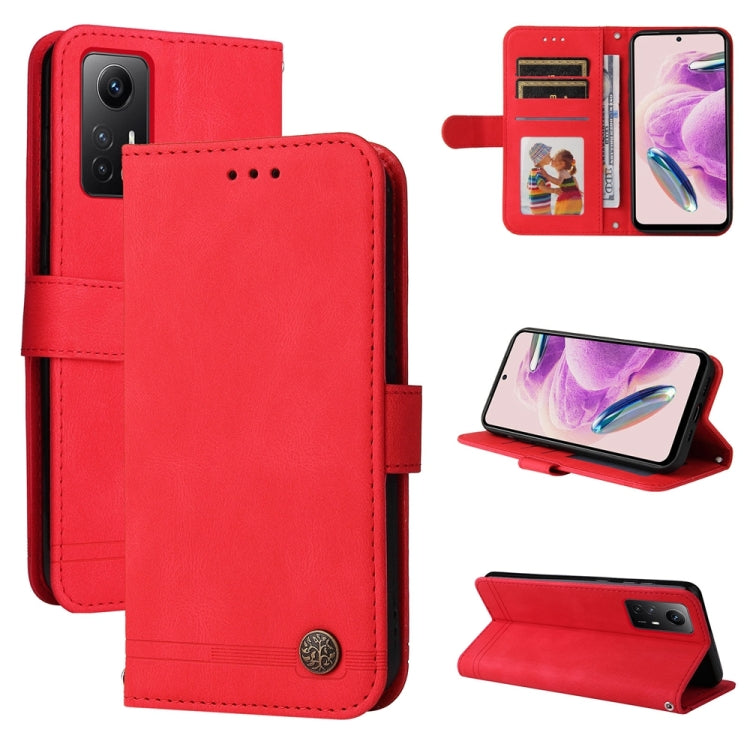 Skin Feel Life Tree Metal Button Leather Phone Case, For Xiaomi Redmi Note 12S 4G