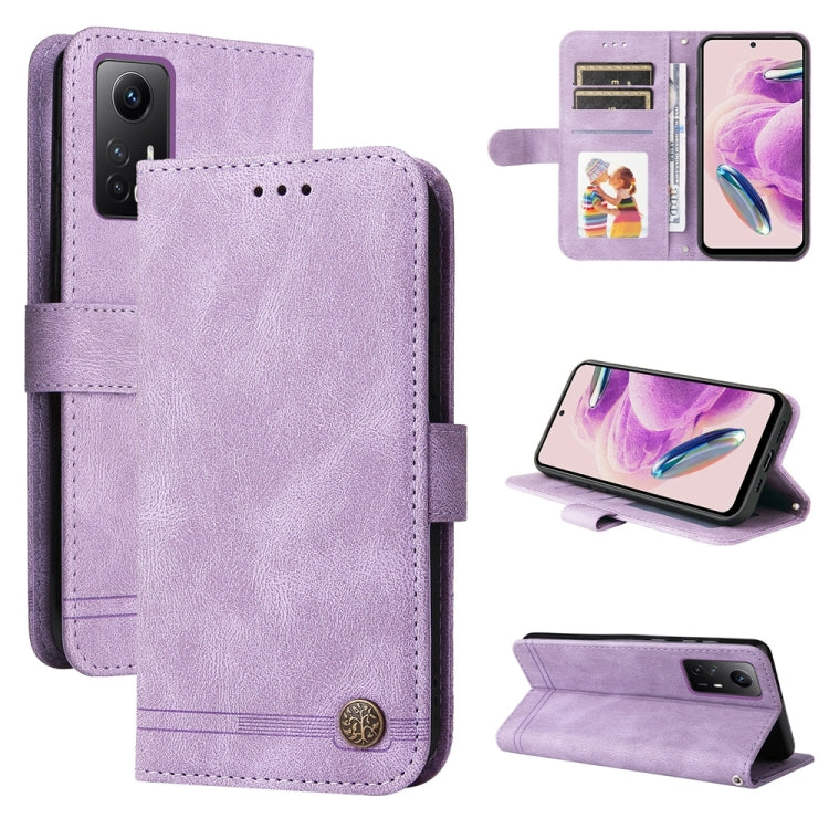Skin Feel Life Tree Metal Button Leather Phone Case, For Xiaomi Redmi Note 12S 4G