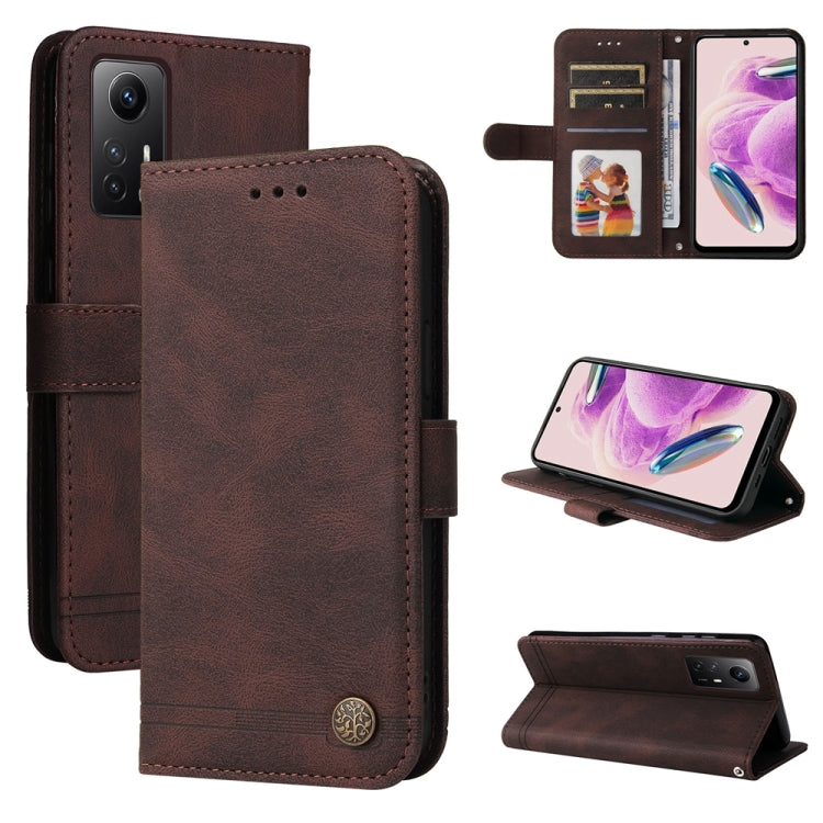 Skin Feel Life Tree Metal Button Leather Phone Case, For Xiaomi Redmi Note 12S 4G