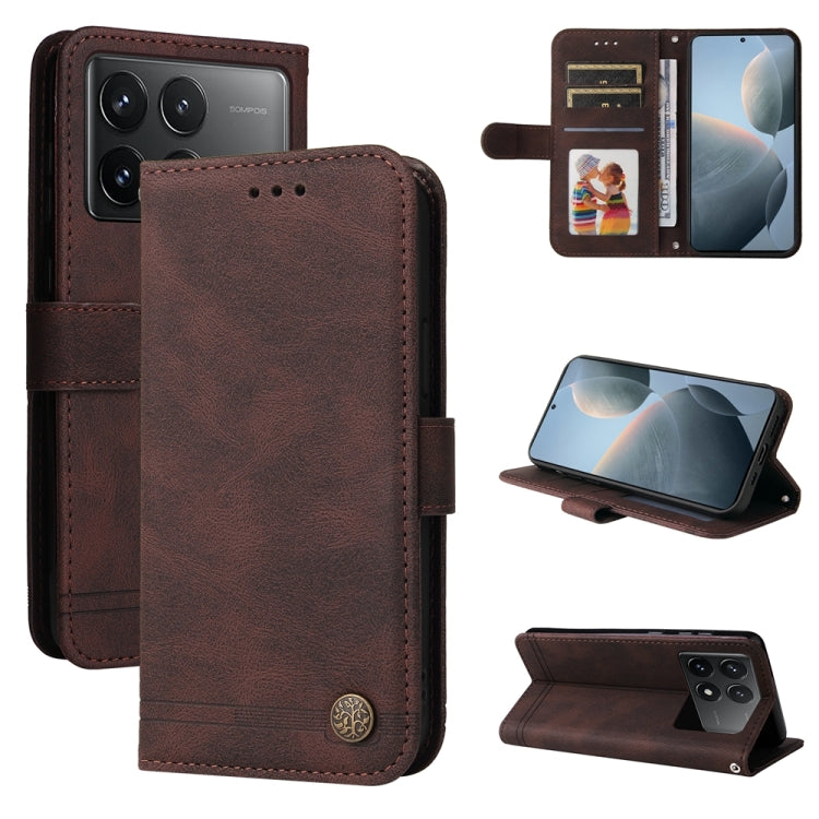 Skin Feel Life Tree Metal Button Leather Phone Case, For Xiaomi 13T / Redmi K60 Ultra, For Xiaomi Redmi K70 / K70 Pro, For Xiaomi Redmi Poco F5, For Xiaomi Redmi K60 / K60 Pro