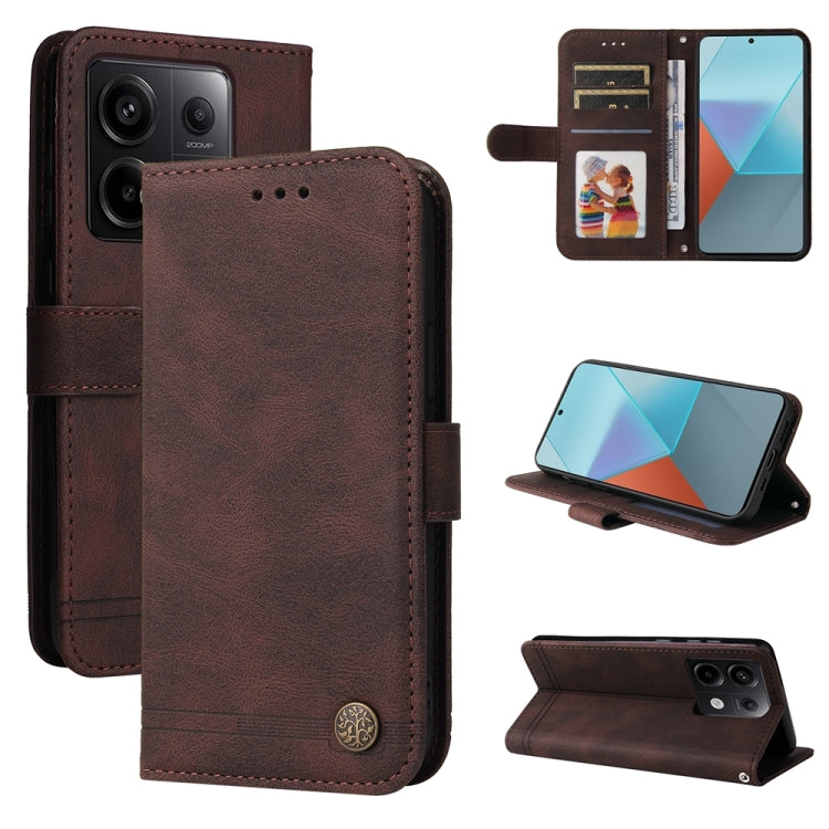 Skin Feel Life Tree Metal Button Leather Phone Case, For Xiaomi Redmi Note13 5G Global, For Xiaomi Redmi 13C 4G, For Xiaomi Redmi Note13 Pro+ 5G Global, For Xiaomi Redmi Note13 Pro 5G Global