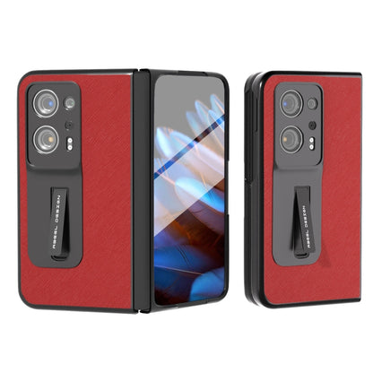 Integrated Cross Texture Genuine Leather Phone Case with Holder, For Honor Magic Vs, For OPPO Find N2