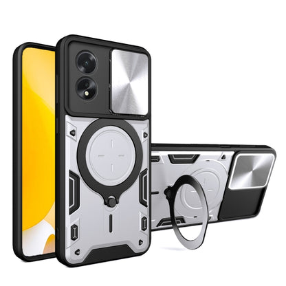 CD Texture Sliding Camshield Magnetic Holder Phone Case, For OPPO A38 4G Global, For OPPO A58 4G Global, For OPPO Reno10 5G Global, For OPPO A78 4G