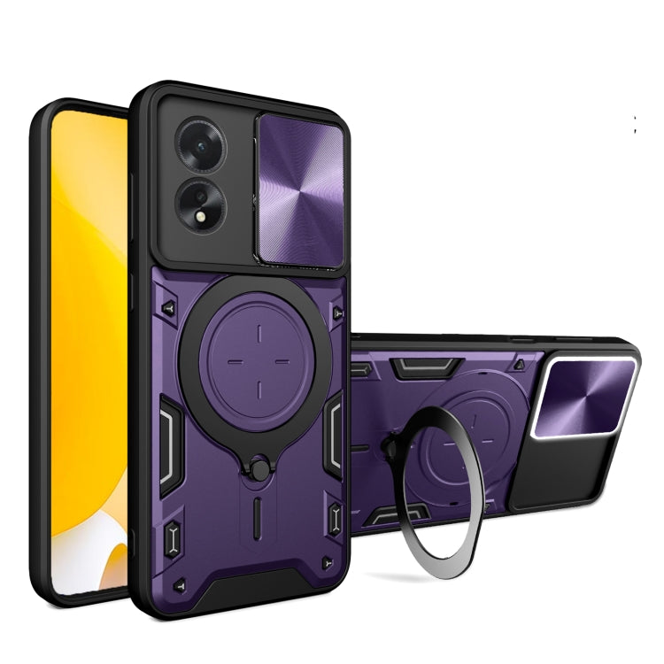CD Texture Sliding Camshield Magnetic Holder Phone Case, For OPPO A38 4G Global, For OPPO A58 4G Global, For OPPO Reno10 5G Global, For OPPO A78 4G