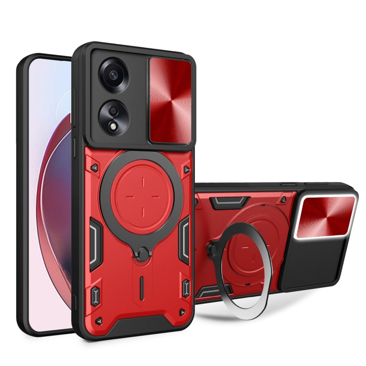 CD Texture Sliding Camshield Magnetic Holder Phone Case, For OPPO A38 4G Global, For OPPO A58 4G Global, For OPPO Reno10 5G Global, For OPPO A78 4G