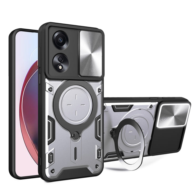 CD Texture Sliding Camshield Magnetic Holder Phone Case, For OPPO A38 4G Global, For OPPO A58 4G Global, For OPPO Reno10 5G Global, For OPPO A78 4G