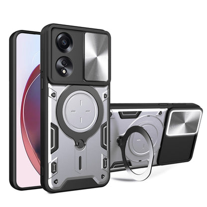CD Texture Sliding Camshield Magnetic Holder Phone Case, For OPPO A38 4G Global, For OPPO A58 4G Global, For OPPO Reno10 5G Global, For OPPO A78 4G