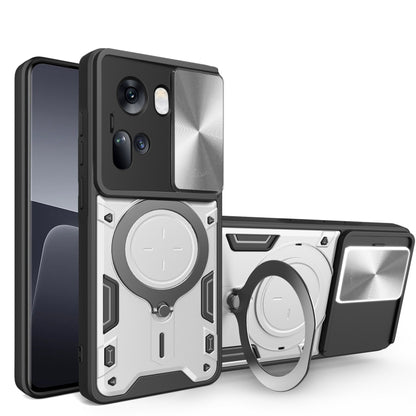 CD Texture Sliding Camshield Magnetic Holder Phone Case, For OPPO Reno12 5G Global, For OPPO Reno11 F 5G Global, For OPPO Reno11 5G Global, For OPPO Reno11 Pro 5G Global