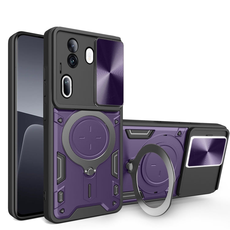 CD Texture Sliding Camshield Magnetic Holder Phone Case, For OPPO Reno12 5G Global, For OPPO Reno11 F 5G Global, For OPPO Reno11 5G Global, For OPPO Reno11 Pro 5G Global