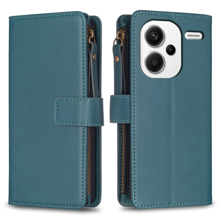 9 Card Slots Zipper Wallet Leather Flip Phone Case, For Xiaomi Redmi 13C, For Xiaomi Redmi Note 13 Pro+ 5G, For Xiaomi Redmi Note 13 Pro 5G, For Xiaomi Redmi 12 4G