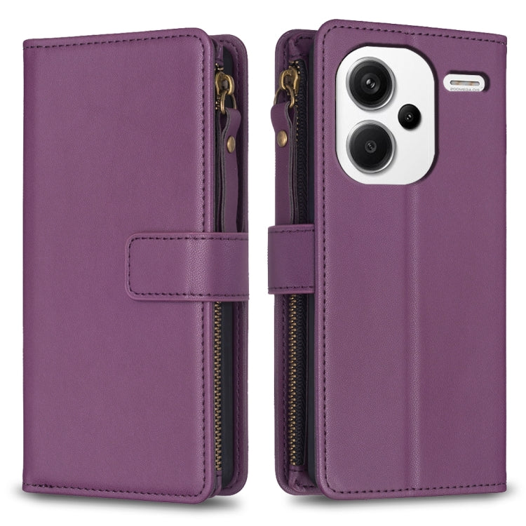 9 Card Slots Zipper Wallet Leather Flip Phone Case, For Xiaomi Redmi 13C, For Xiaomi Redmi Note 13 Pro+ 5G, For Xiaomi Redmi Note 13 Pro 5G, For Xiaomi Redmi 12 4G