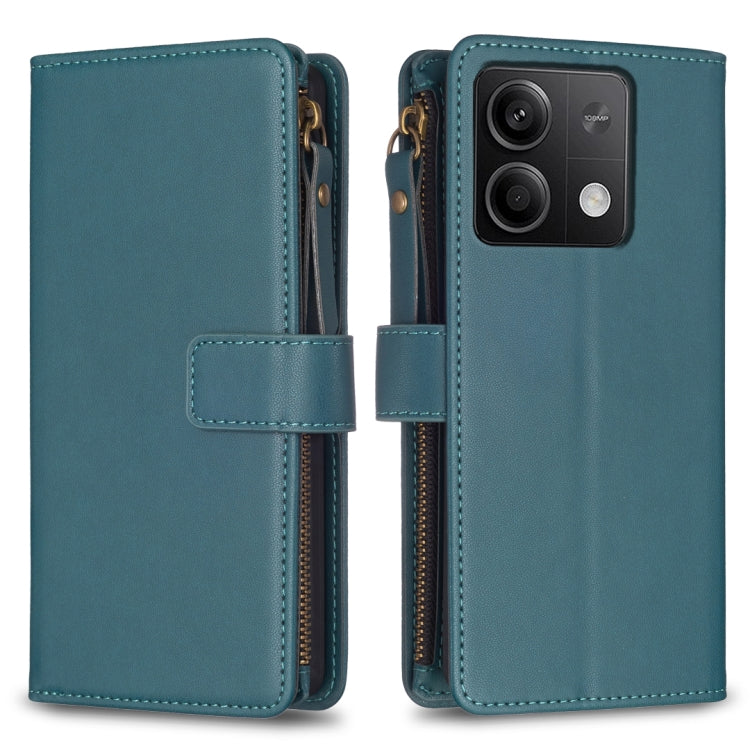 9 Card Slots Zipper Wallet Leather Flip Phone Case, For Xiaomi Redmi Note 13 Pro 4G Global, For Xiaomi Poco M6 Pro 4G, For Xiaomi Redmi Note 13 4G Global, For Xiaomi Redmi Note 13