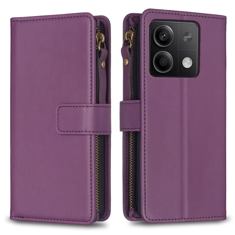 9 Card Slots Zipper Wallet Leather Flip Phone Case, For Xiaomi Redmi Note 13 Pro 4G Global, For Xiaomi Poco M6 Pro 4G, For Xiaomi Redmi Note 13 4G Global, For Xiaomi Redmi Note 13