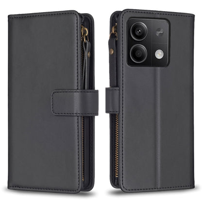 9 Card Slots Zipper Wallet Leather Flip Phone Case, For Xiaomi Redmi Note 13 Pro 4G Global, For Xiaomi Poco M6 Pro 4G, For Xiaomi Redmi Note 13 4G Global, For Xiaomi Redmi Note 13
