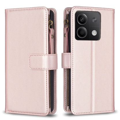 9 Card Slots Zipper Wallet Leather Flip Phone Case, For Xiaomi Redmi Note 13 Pro 4G Global, For Xiaomi Poco M6 Pro 4G, For Xiaomi Redmi Note 13 4G Global, For Xiaomi Redmi Note 13