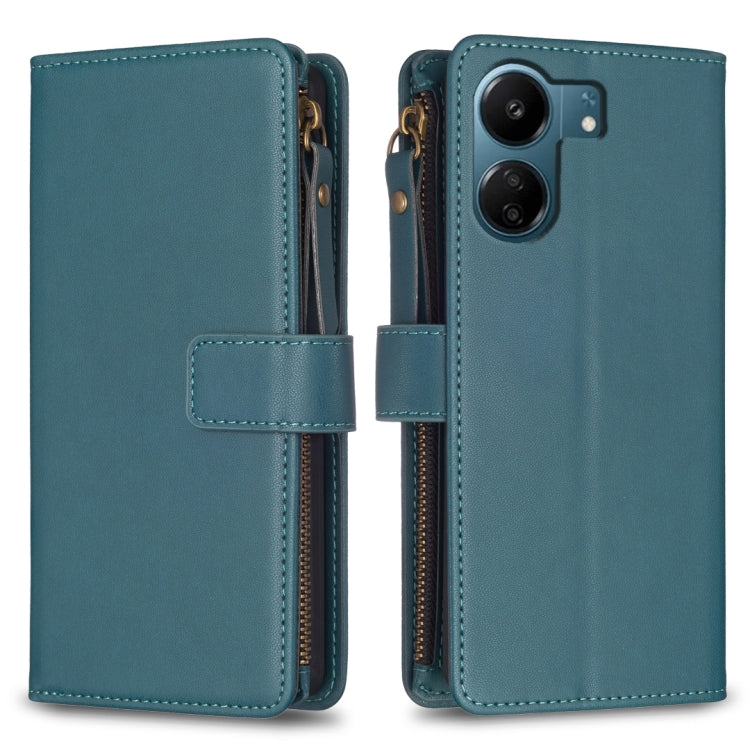 9 Card Slots Zipper Wallet Leather Flip Phone Case, For Xiaomi Redmi 13C, For Xiaomi Redmi Note 13 Pro+ 5G, For Xiaomi Redmi Note 13 Pro 5G, For Xiaomi Redmi 12 4G