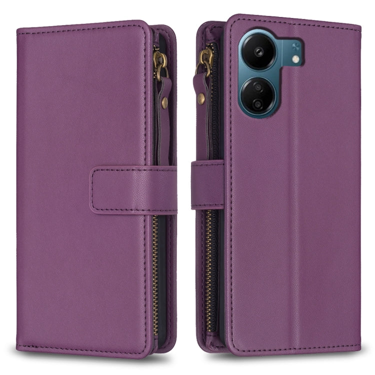 9 Card Slots Zipper Wallet Leather Flip Phone Case, For Xiaomi Redmi 13C, For Xiaomi Redmi Note 13 Pro+ 5G, For Xiaomi Redmi Note 13 Pro 5G, For Xiaomi Redmi 12 4G