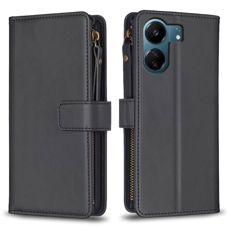9 Card Slots Zipper Wallet Leather Flip Phone Case, For Xiaomi Redmi 13C, For Xiaomi Redmi Note 13 Pro+ 5G, For Xiaomi Redmi Note 13 Pro 5G, For Xiaomi Redmi 12 4G