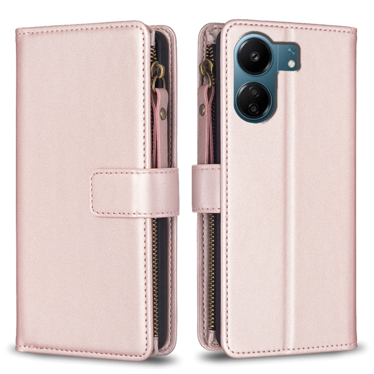 9 Card Slots Zipper Wallet Leather Flip Phone Case, For Xiaomi Redmi 13C, For Xiaomi Redmi Note 13 Pro+ 5G, For Xiaomi Redmi Note 13 Pro 5G, For Xiaomi Redmi 12 4G