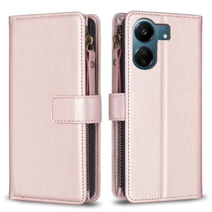 9 Card Slots Zipper Wallet Leather Flip Phone Case, For Xiaomi Redmi 13C, For Xiaomi Redmi Note 13 Pro+ 5G, For Xiaomi Redmi Note 13 Pro 5G, For Xiaomi Redmi 12 4G