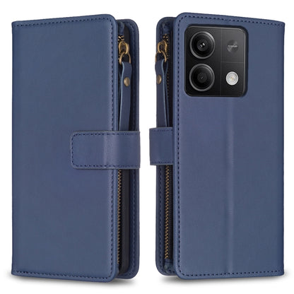 9 Card Slots Zipper Wallet Leather Flip Phone Case, For Xiaomi Redmi Note 13 Pro 4G Global, For Xiaomi Poco M6 Pro 4G, For Xiaomi Redmi Note 13 4G Global, For Xiaomi Redmi Note 13