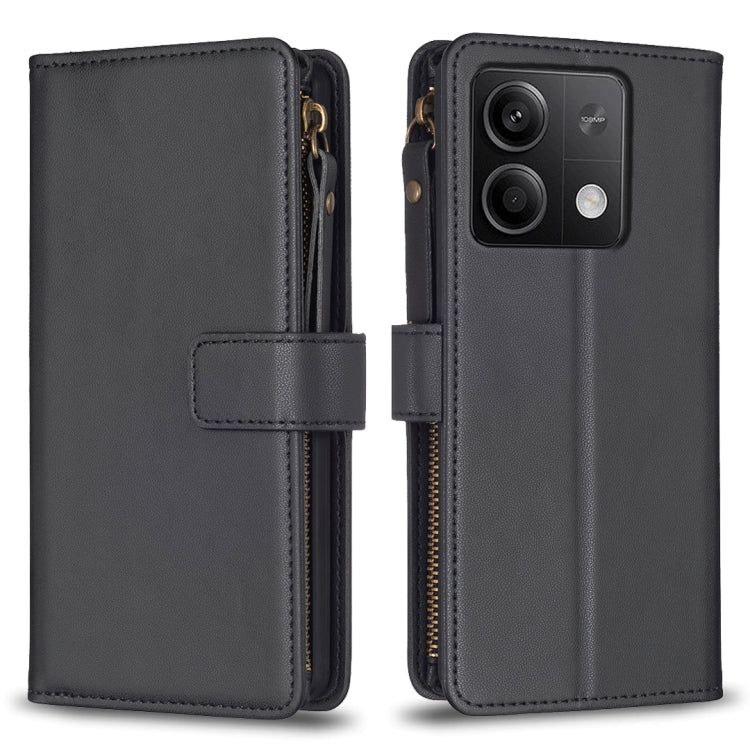 9 Card Slots Zipper Wallet Leather Flip Phone Case, For Xiaomi Redmi Note 13 Pro 4G Global, For Xiaomi Poco M6 Pro 4G, For Xiaomi Redmi Note 13 4G Global, For Xiaomi Redmi Note 13