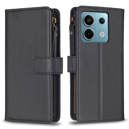 9 Card Slots Zipper Wallet Leather Flip Phone Case, For Xiaomi Redmi Note 13 Pro 4G Global, For Xiaomi Poco M6 Pro 4G, For Xiaomi Redmi Note 13 4G Global, For Xiaomi Redmi Note 13