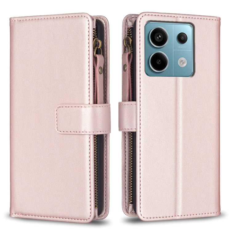 9 Card Slots Zipper Wallet Leather Flip Phone Case, For Xiaomi Redmi Note 13 Pro 4G Global, For Xiaomi Poco M6 Pro 4G, For Xiaomi Redmi Note 13 4G Global, For Xiaomi Redmi Note 13