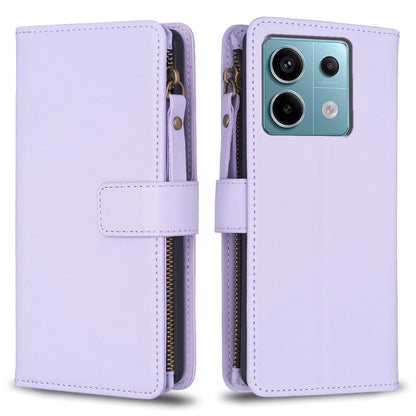 9 Card Slots Zipper Wallet Leather Flip Phone Case, For Xiaomi Redmi Note 13 Pro 4G Global, For Xiaomi Poco M6 Pro 4G, For Xiaomi Redmi Note 13 4G Global, For Xiaomi Redmi Note 13