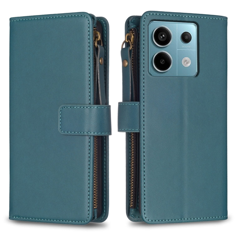 9 Card Slots Zipper Wallet Leather Flip Phone Case, For Xiaomi Redmi Note 13 Pro 4G Global, For Xiaomi Poco M6 Pro 4G, For Xiaomi Redmi Note 13 4G Global, For Xiaomi Redmi Note 13