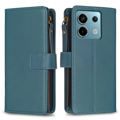 9 Card Slots Zipper Wallet Leather Flip Phone Case, For Xiaomi Redmi Note 13 Pro 4G Global, For Xiaomi Poco M6 Pro 4G, For Xiaomi Redmi Note 13 4G Global, For Xiaomi Redmi Note 13