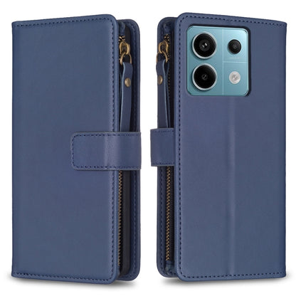 9 Card Slots Zipper Wallet Leather Flip Phone Case, For Xiaomi Redmi Note 13 Pro 4G Global, For Xiaomi Poco M6 Pro 4G, For Xiaomi Redmi Note 13 4G Global, For Xiaomi Redmi Note 13