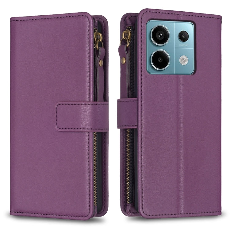 9 Card Slots Zipper Wallet Leather Flip Phone Case, For Xiaomi Redmi Note 13 Pro 4G Global, For Xiaomi Poco M6 Pro 4G, For Xiaomi Redmi Note 13 4G Global, For Xiaomi Redmi Note 13