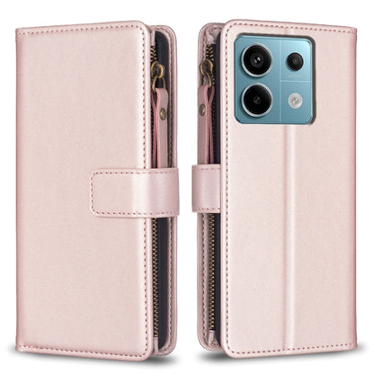 9 Card Slots Zipper Wallet Leather Flip Phone Case, For Xiaomi Redmi Note 13 Pro 4G Global, For Xiaomi Poco M6 Pro 4G, For Xiaomi Redmi Note 13 4G Global, For Xiaomi Redmi Note 13