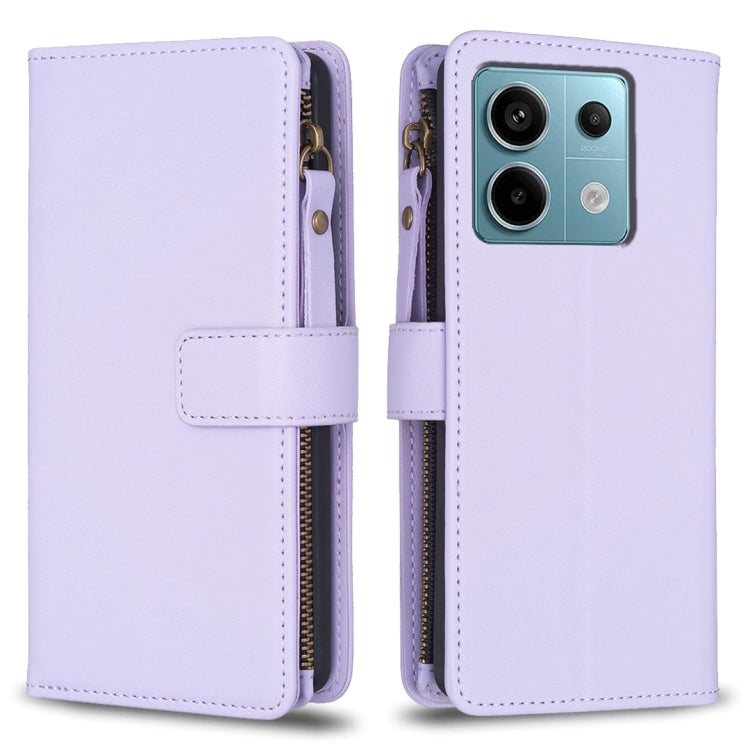 9 Card Slots Zipper Wallet Leather Flip Phone Case, For Xiaomi Redmi Note 13 Pro 4G Global, For Xiaomi Poco M6 Pro 4G, For Xiaomi Redmi Note 13 4G Global, For Xiaomi Redmi Note 13