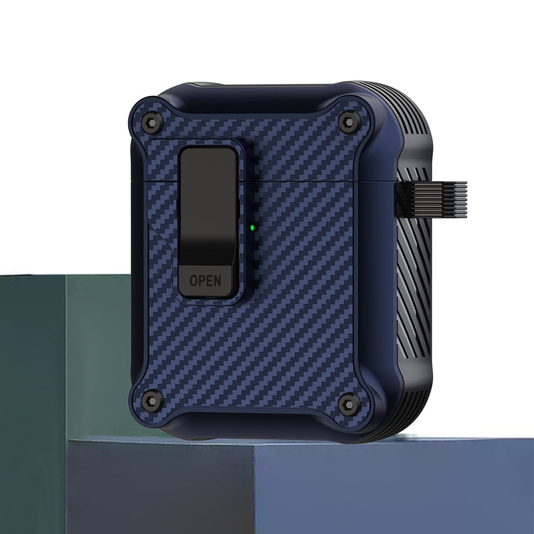 Carbon Fiber Magnetic Automatic Switch Earphone Protective Case, For AirPods 1 / 2