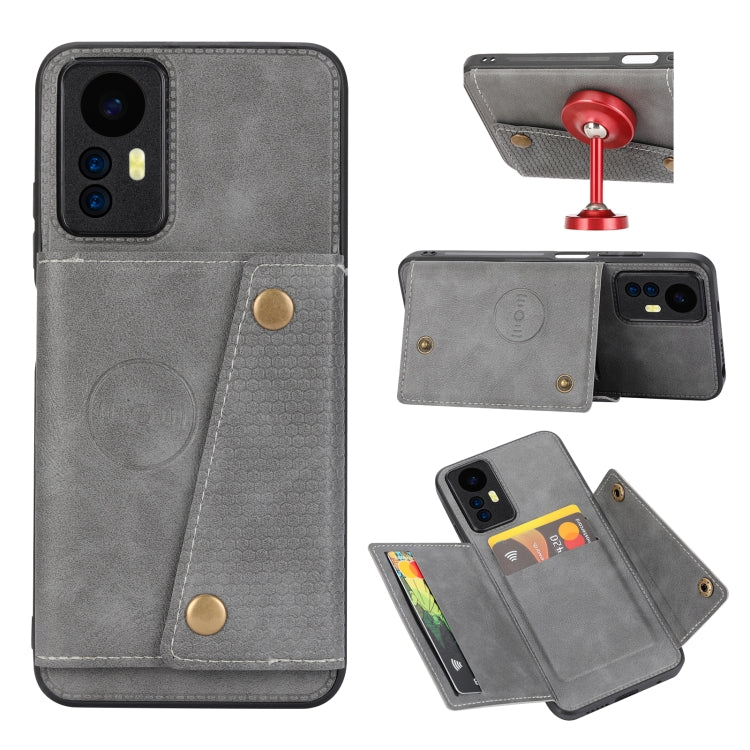 Double Buckle Card Slots Magnetic Phone Case, For Xiaomi Redmi Note 12 4G Global, For Xiaomi Redmi Note 12 Turbo/Poco F5, For Xiaomi Redmi Note 12S 4G, For Xiaomi Redmi K40S / Poco F4
