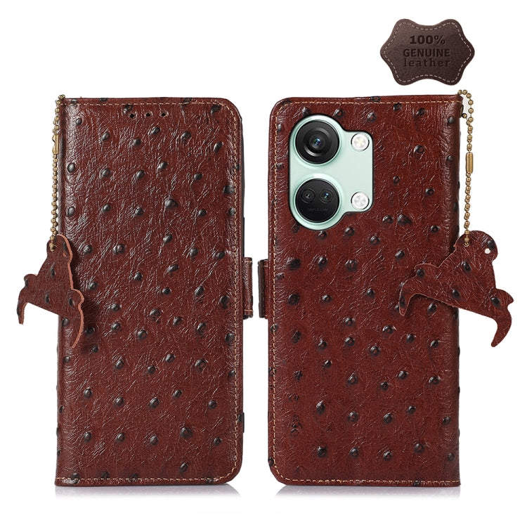 Ostrich Pattern Genuine Leather RFID Phone Case, For OnePlus Nord 3 / Ace 2V