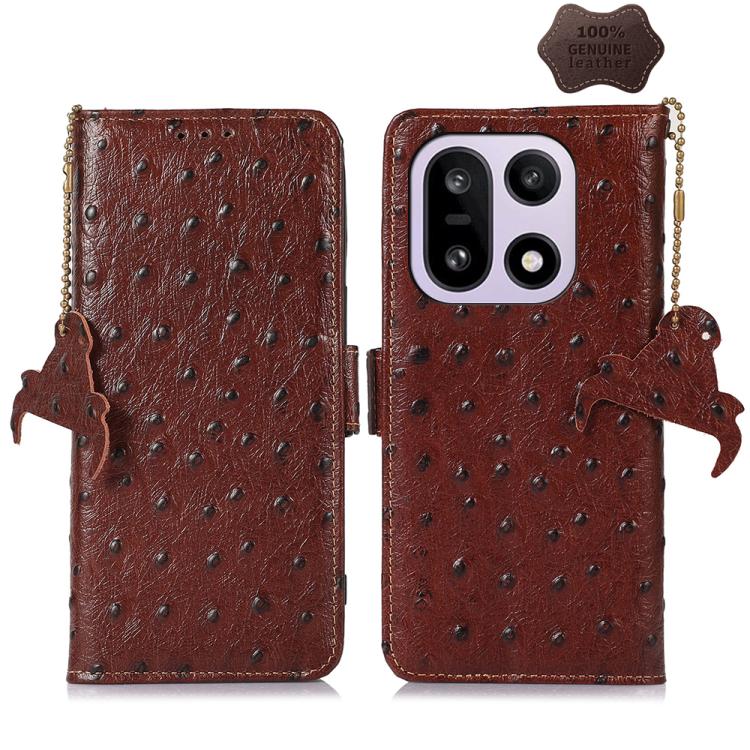 Ostrich Pattern Genuine Leather RFID Phone Case, For OnePlus Ace 6 Ultra, For OnePlus 15T, For OnePlus 15R 5G/Ace 6/Ace 6T 5G, For OnePlus 15, For OnePlus 12, For OnePlus Ace 2 Pro
