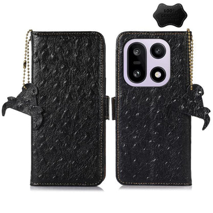 Ostrich Pattern Genuine Leather RFID Phone Case, For OnePlus Ace 6 Ultra, For OnePlus 15T, For OnePlus 15R 5G/Ace 6/Ace 6T 5G, For OnePlus 15, For OnePlus 12, For OnePlus Ace 2 Pro