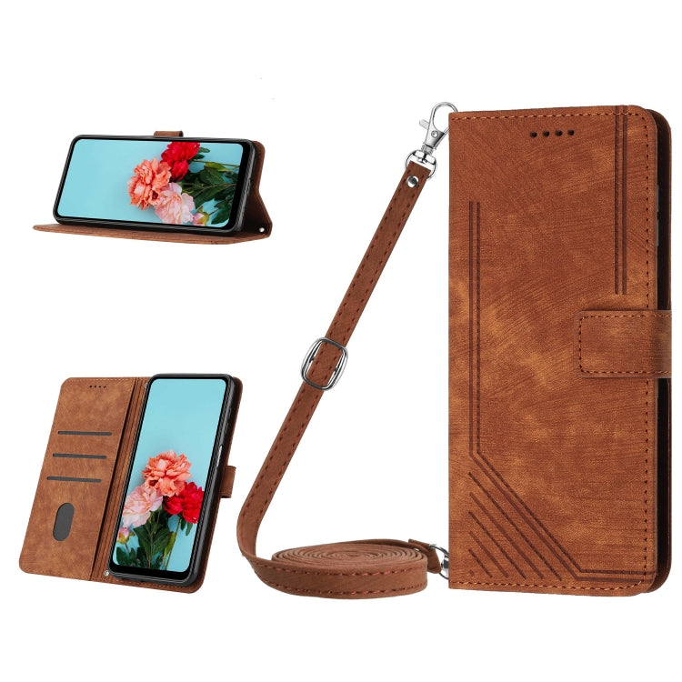 Skin Feel Stripe Pattern Leather Phone Case with Lanyard, For OPPO A38, For OPPO A58 4G, For OPPO Reno10 5G/Reno10 Pro 5G Global, For OPPO A78 4G