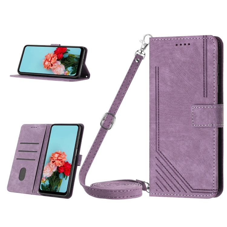 Skin Feel Stripe Pattern Leather Phone Case with Lanyard, For OPPO A38, For OPPO A58 4G, For OPPO Reno10 5G/Reno10 Pro 5G Global, For OPPO A78 4G