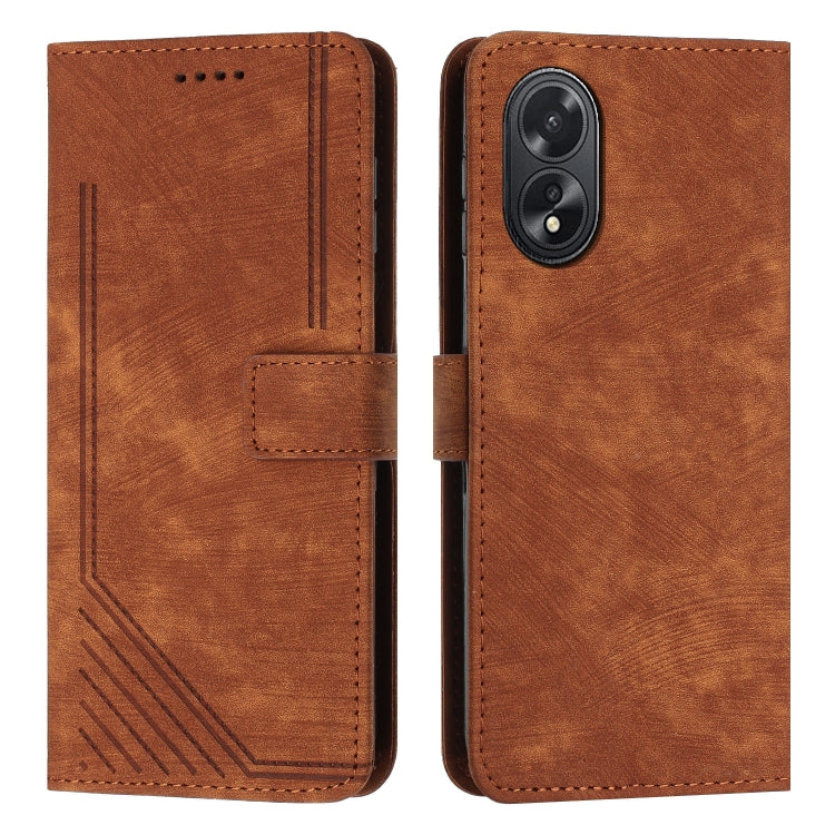 Skin Feel Stripe Pattern Leather Phone Case with Lanyard, For OPPO A38, For OPPO A58 4G, For OPPO Reno10 5G/Reno10 Pro 5G Global, For OPPO A78 4G