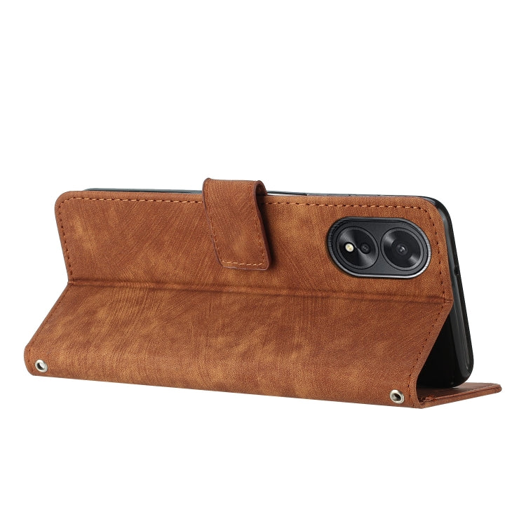 Skin Feel Stripe Pattern Leather Phone Case with Lanyard, For OPPO A38, For OPPO A58 4G, For OPPO Reno10 5G/Reno10 Pro 5G Global, For OPPO A78 4G
