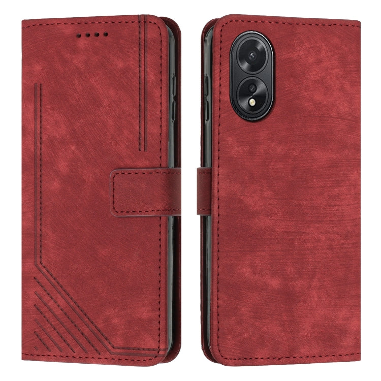Skin Feel Stripe Pattern Leather Phone Case with Lanyard, For OPPO A38, For OPPO A58 4G, For OPPO Reno10 5G/Reno10 Pro 5G Global, For OPPO A78 4G