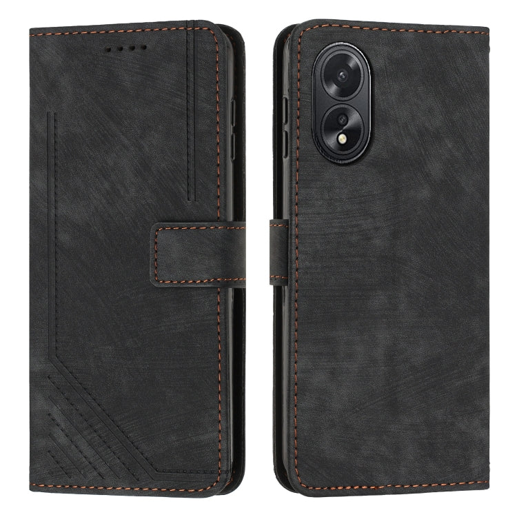 Skin Feel Stripe Pattern Leather Phone Case with Lanyard, For OPPO A38, For OPPO A58 4G, For OPPO Reno10 5G/Reno10 Pro 5G Global, For OPPO A78 4G