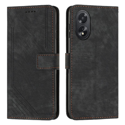 Skin Feel Stripe Pattern Leather Phone Case with Lanyard, For OPPO A38, For OPPO A58 4G, For OPPO Reno10 5G/Reno10 Pro 5G Global, For OPPO A78 4G